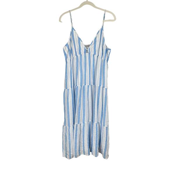 Rails Avril Tiered Midi Dress Gibson Stripe Size XL Blue White Linen Sundress - Picture 3 of 12